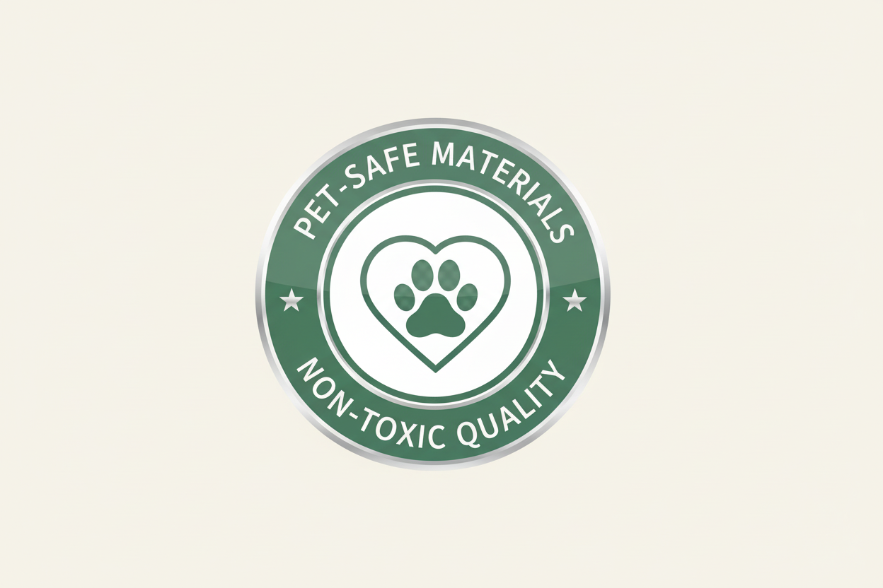 Pet-safe badge with #F9F8F3